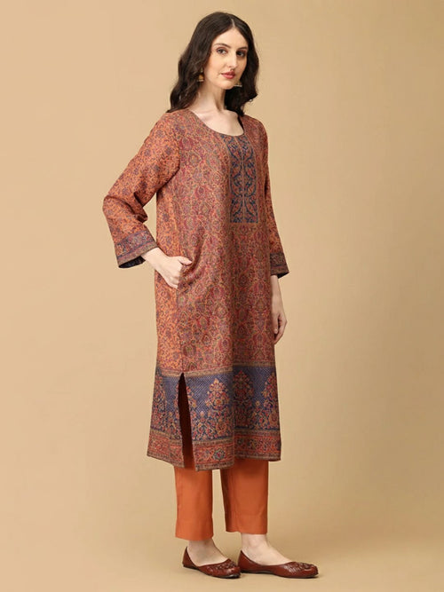Rust Mehrani Roop Women's Cashmilon Kurta Set with Shawl - Womens Ethnic Set