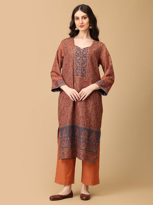 Rust Mehrani Roop Women's Cashmilon Kurta Set with Shawl - Womens Ethnic Set