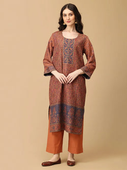 Rust Mehrani Roop Women's Cashmilon Kurta Set with Shawl - Womens Ethnic Set