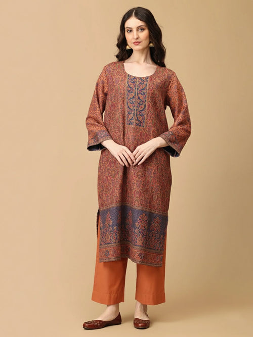 Rust Mehrani Roop Women's Cashmilon Kurta Set with Shawl - Womens Ethnic Set