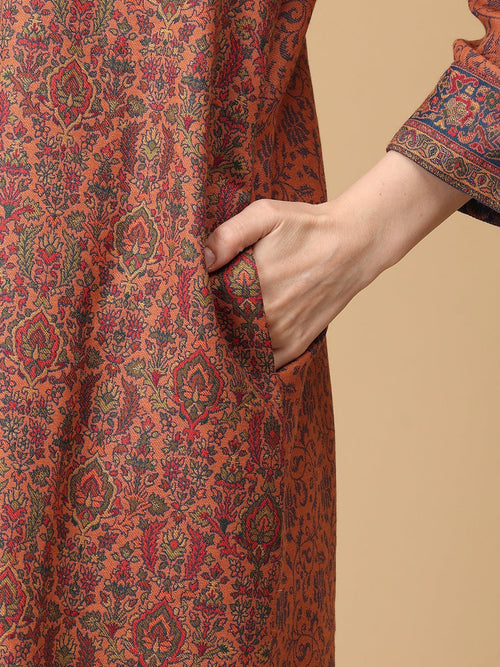 Rust Mehrani Roop Women's Cashmilon Kurta Set with Shawl - Womens Ethnic Set