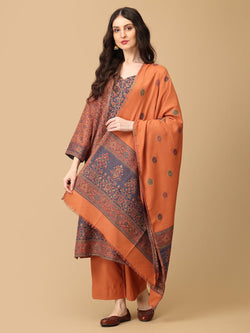 Rust Mehrani Roop Women's Cashmilon Kurta Set with Shawl - Womens Ethnic Set