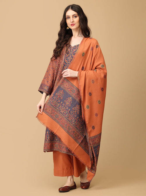 Rust Mehrani Roop Women's Cashmilon Kurta Set with Shawl - Womens Ethnic Set