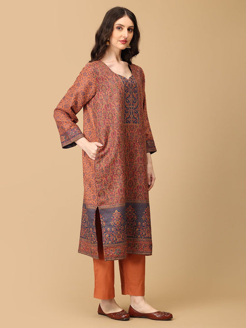 Rust Mehrani Roop Women's Cashmilon Kurta Set with Shawl - Womens Ethnic Set