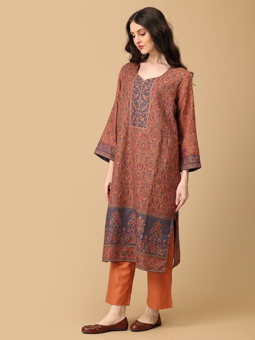 Rust Mehrani Roop Women's Cashmilon Kurta Set with Shawl - Womens Ethnic Set