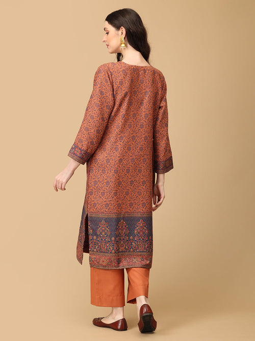 Rust Mehrani Roop Women's Cashmilon Kurta Set with Shawl - Womens Ethnic Set