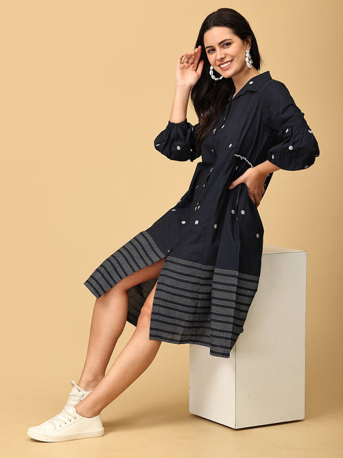 S Navy Neverland Women's Handloom Dress - Women's Dress