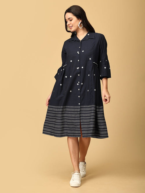 S Navy Neverland Women's Handloom Dress - Women's Dress