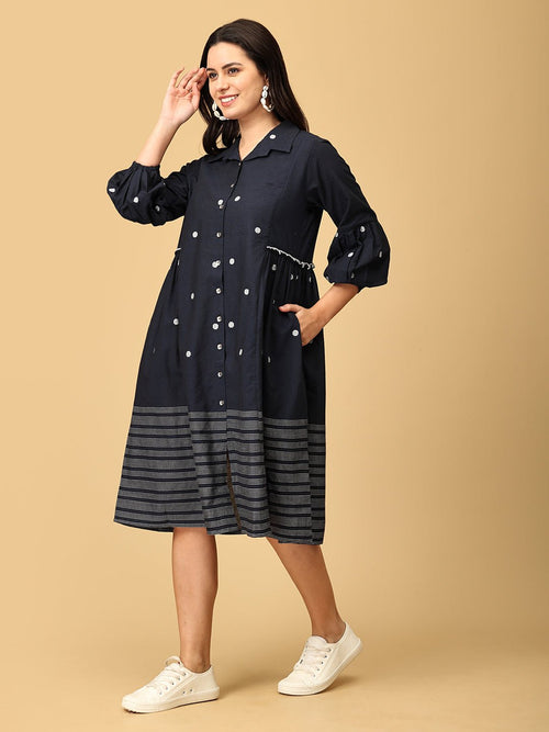 S Navy Neverland Women's Handloom Dress - Women's Dress