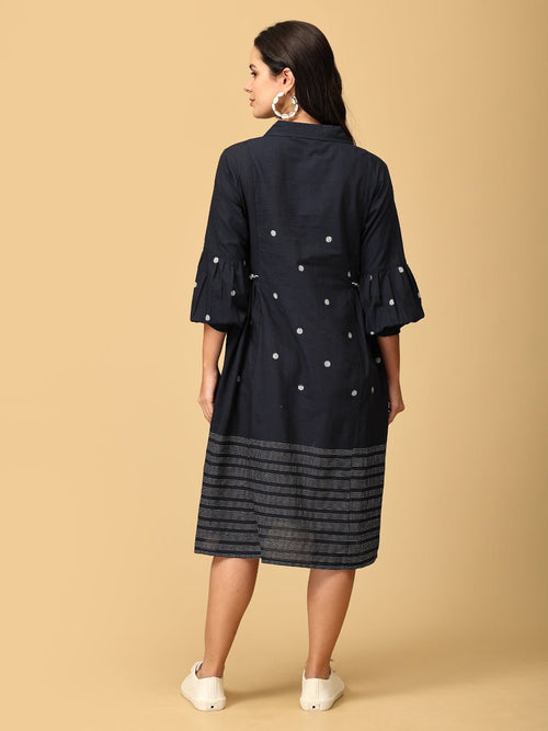 S Navy Neverland Women's Handloom Dress - Women's Dress