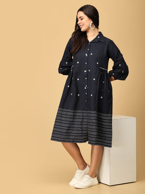 S Navy Neverland Women's Handloom Dress - Women's Dress