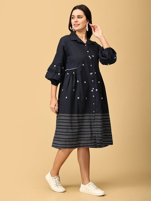 S Navy Neverland Women's Handloom Dress - Women's Dress