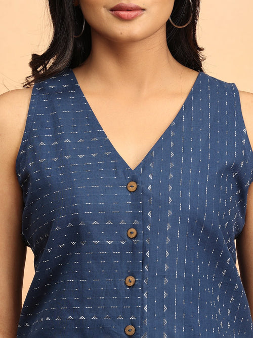 Dark Blue Nightfall Notes Women's Handloom Vest Pant Set - Women's Co-ord Set