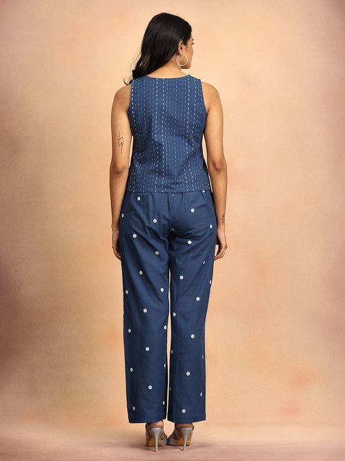 Dark Blue Nightfall Notes Women's Handloom Vest Pant Set - Women's Co-ord Set