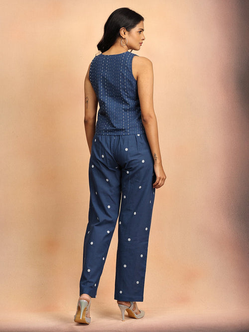 Dark Blue Nightfall Notes Women's Handloom Vest Pant Set - Women's Co-ord Set