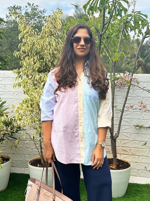 S On Vacation Color Block Women's Shirt - Women Oversized Tops