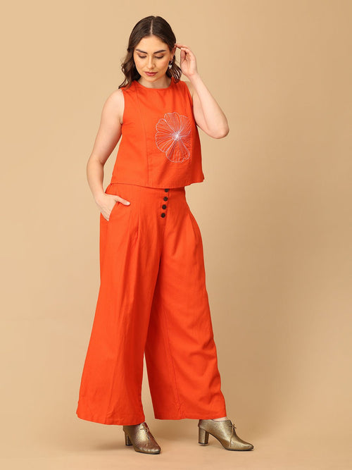 S Orange You Fab Embroidered Women's Co ord Set - Women's Co - ord Set