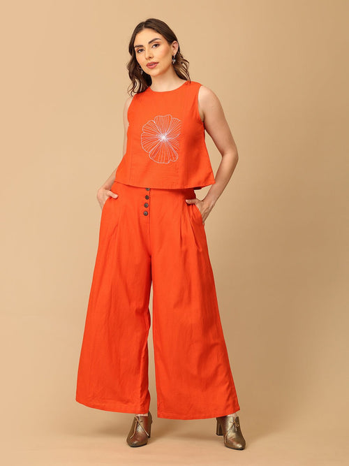 S Orange You Fab Embroidered Women's Co ord Set - Women's Co - ord Set
