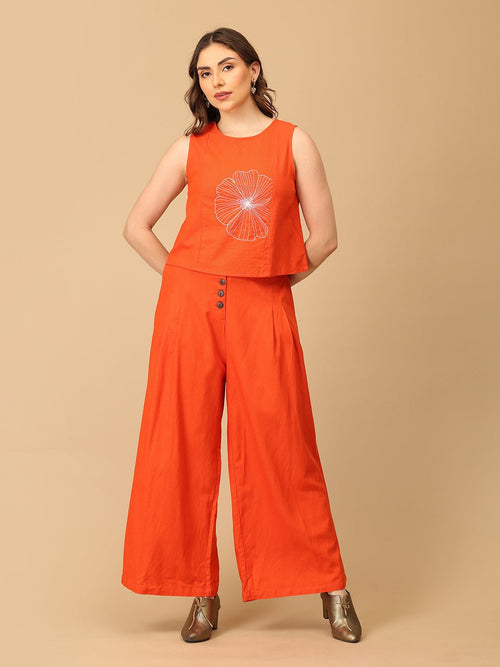 S Orange You Fab Embroidered Women's Co ord Set - Women's Co - ord Set