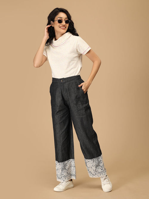 Black Serenoir Denim Women's Culotte Trousers - Women's Bottoms