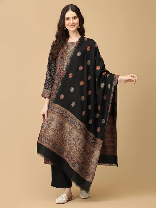 Black Siyah Khwab Women's Cashmilon Kurta Set with Shawl - Womens Ethnic Set