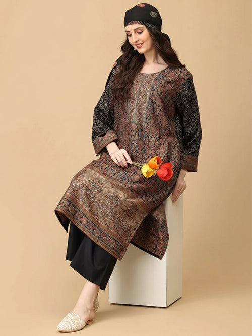 Black Siyah Khwab Women's Cashmilon Kurta Set with Shawl - Womens Ethnic Set