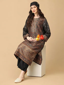 Black Siyah Khwab Women's Cashmilon Kurta Set with Shawl - Womens Ethnic Set