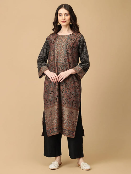 Black Siyah Khwab Women's Cashmilon Kurta Set with Shawl - Womens Ethnic Set