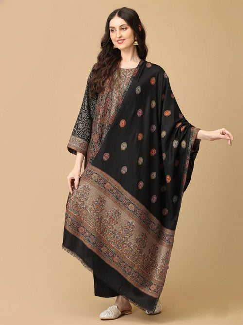 Black Siyah Khwab Women's Cashmilon Kurta Set with Shawl - Womens Ethnic Set