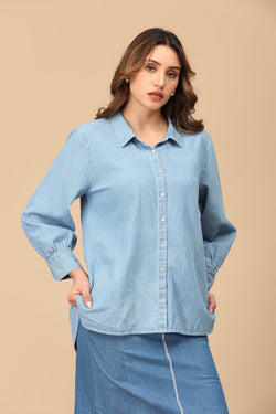 S Stonewashed Classic Women's Oversized Denim Shirt - Women's Tops