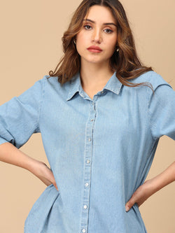 S Stonewashed Classic Women's Oversized Denim Shirt - Women's Tops