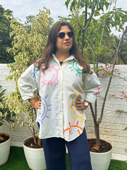 S Summer Punch Color Block Women's Shirt - Women Oversized Tops