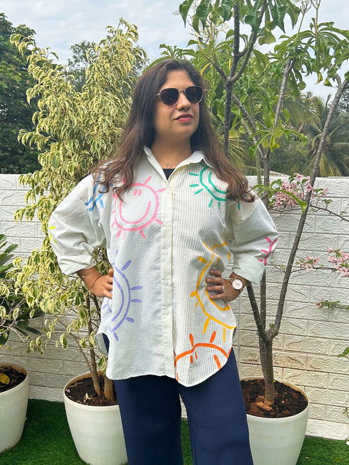 S Summer Punch Color Block Women's Shirt - Women Oversized Tops