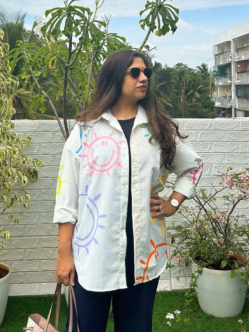 S Summer Punch Color Block Women's Shirt - Women Oversized Tops