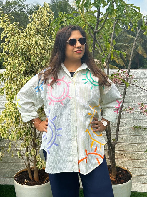 S Summer Punch Color Block Women's Shirt - Women Oversized Tops