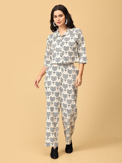 Off-White To-Lip Fantasy Women's Top And Pant Co-ord Set - Women's Co-ord Set