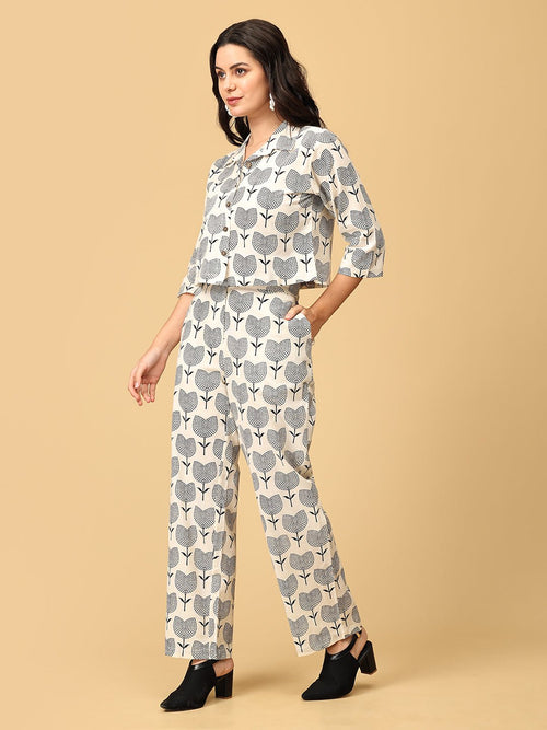 Off-White To-Lip Fantasy Women's Top And Pant Co-ord Set - Women's Co-ord Set