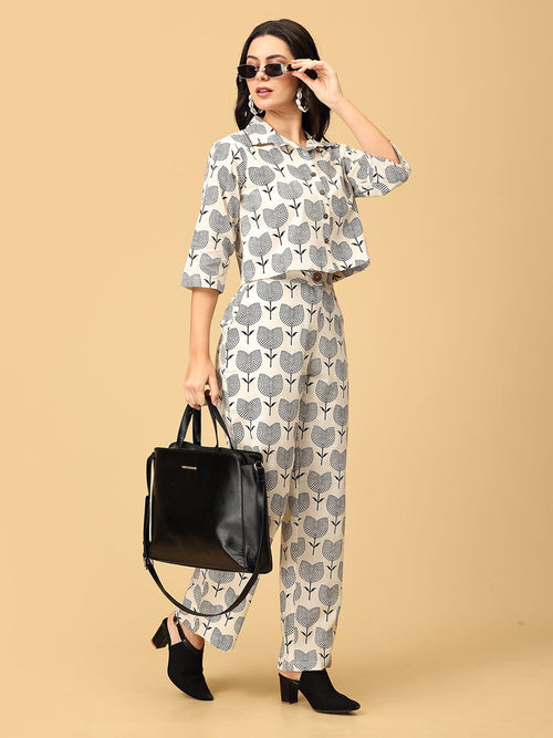 Off-White To-Lip Fantasy Women's Top And Pant Co-ord Set - Women's Co-ord Set