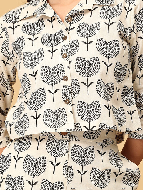 Off-White To-Lip Fantasy Women's Top And Pant Co-ord Set - Women's Co-ord Set