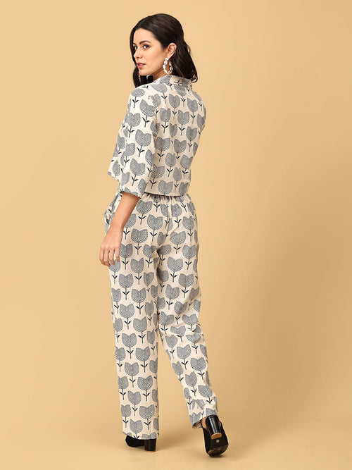 Off-White To-Lip Fantasy Women's Top And Pant Co-ord Set - Women's Co-ord Set
