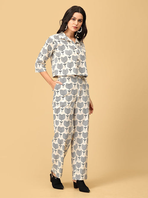 Off-White To-Lip Fantasy Women's Top And Pant Co-ord Set - Women's Co-ord Set