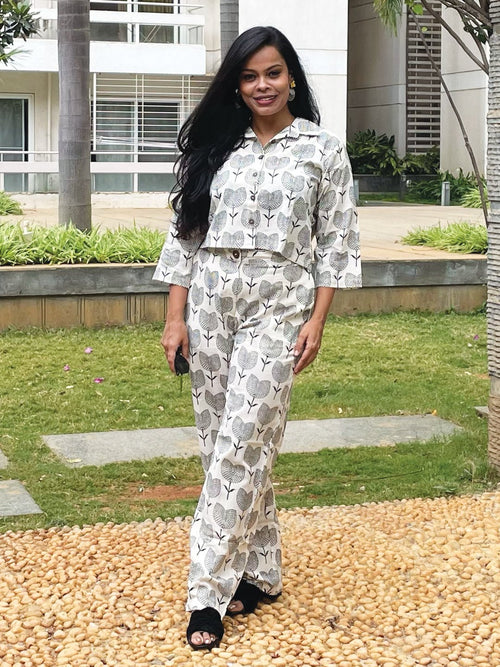 Off-White To-Lip Fantasy Women's Top And Pant Co-ord Set - Women's Co-ord Set