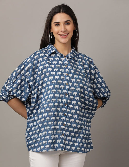 Trumpet Elephant Printed Oversized Womens Shirt - WTP-ELOVR-S