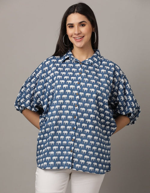 Trumpet Elephant Printed Oversized Womens Shirt - WTP-ELOVR-S