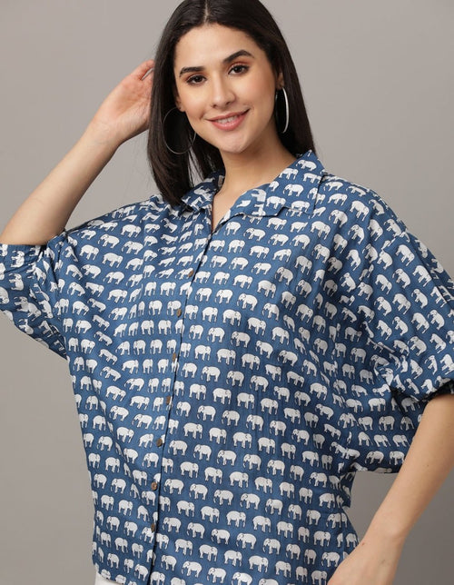 Trumpet Elephant Printed Oversized Womens Shirt - WTP-ELOVR-S