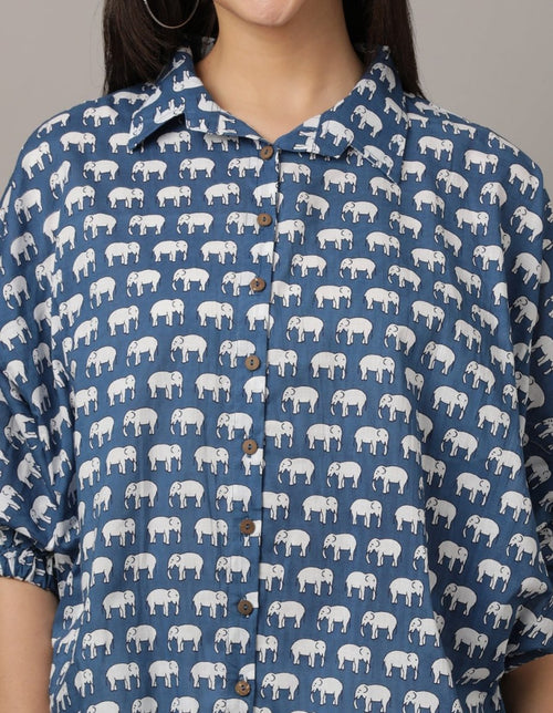 Trumpet Elephant Printed Oversized Womens Shirt - WTP-ELOVR-S