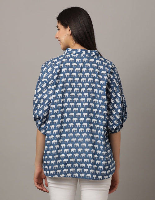 Trumpet Elephant Printed Oversized Womens Shirt - WTP-ELOVR-S