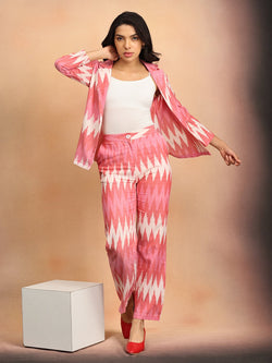 XS Blush Ikat Women's Handloom Blazer and Pant Set - Women's Co - ord Set