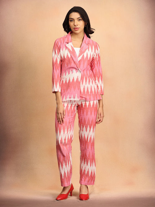XS Blush Ikat Women's Handloom Blazer and Pant Set - Women's Co - ord Set