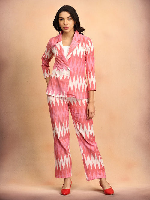 XS Blush Ikat Women's Handloom Blazer and Pant Set - Women's Co - ord Set